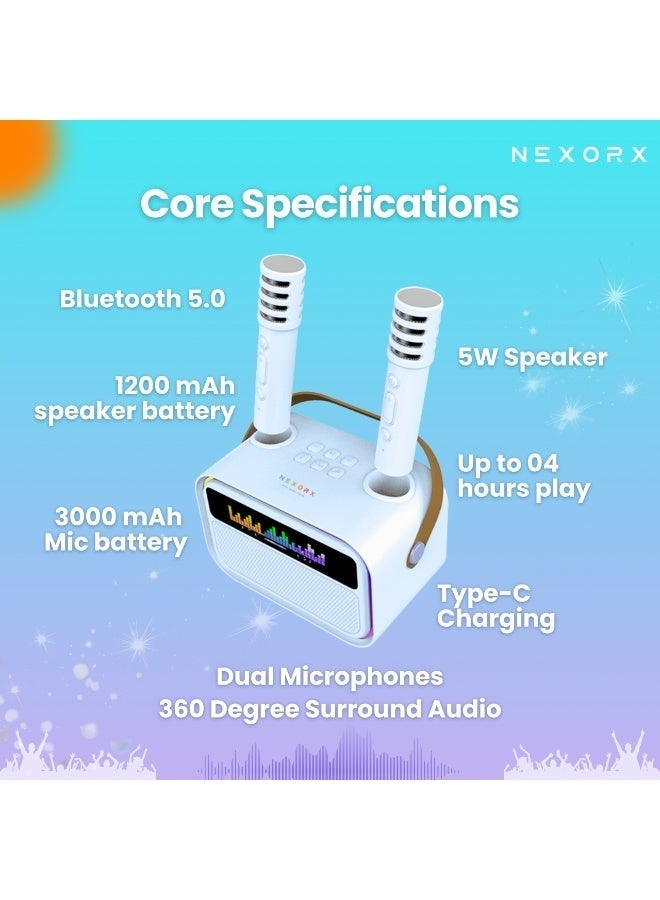 NEXORX Kids Karaoke Speaker with Double Microphones – Portable SingBoom, Bluetooth 5.0, 360° Surround Sound, AI Voice Effects, 4H Playtime, Rechargeable Type-C Battery Pink - Image 5