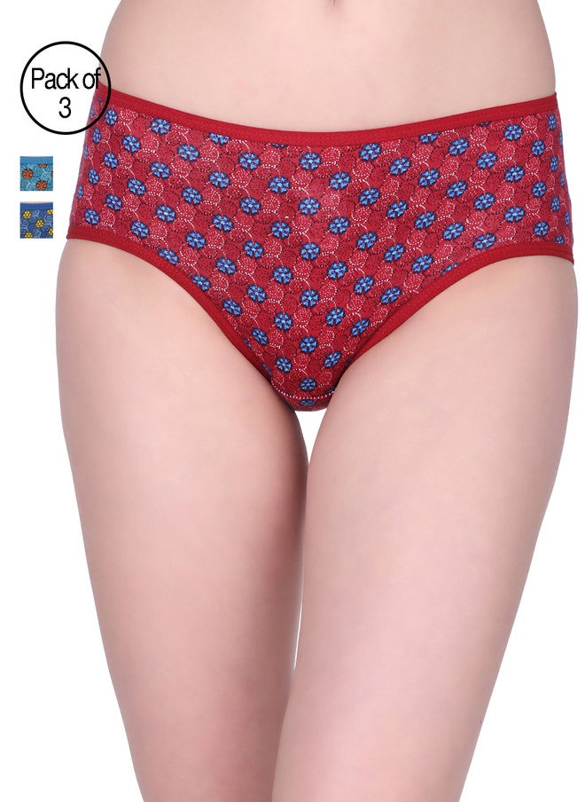Red Rose Women Pack of 3 Floral Printed High-Rise Hipster Briefs - Image 1