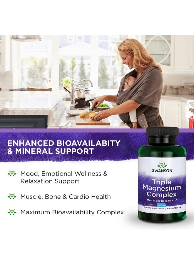 Swanson Triple Magnesium Complex - Mineral Supplement - Natural Support - Featuring Citrate, Oxide & Aspartate - (300 Capsules, 400mg Each,) (3 Pack) - Image 4