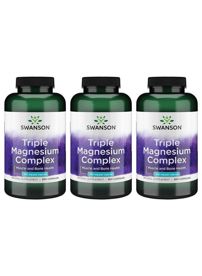 Swanson Triple Magnesium Complex - Mineral Supplement - Natural Support - Featuring Citrate, Oxide & Aspartate - (300 Capsules, 400mg Each,) (3 Pack) - Image 1