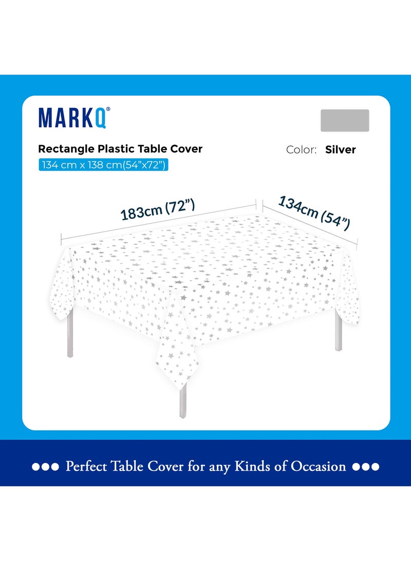 MARKQ Plastic Star Tablecloth for Rectangle Table 54" x 72" Disposable Table Cover for Bridal Shower Wedding Birthday Party Decorations (Silver) - Image 2