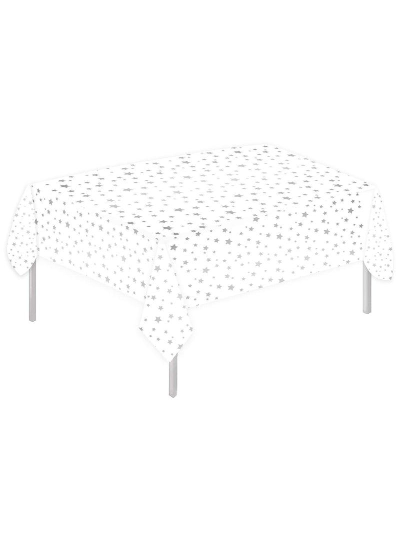 MARKQ Plastic Star Tablecloth for Rectangle Table 54" x 72" Disposable Table Cover for Bridal Shower Wedding Birthday Party Decorations (Silver) - Image 1