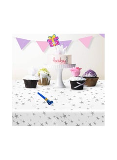 MARKQ Plastic Star Tablecloth for Rectangle Table 54" x 72" Disposable Table Cover for Bridal Shower Wedding Birthday Party Decorations (Silver)  - Image 3
