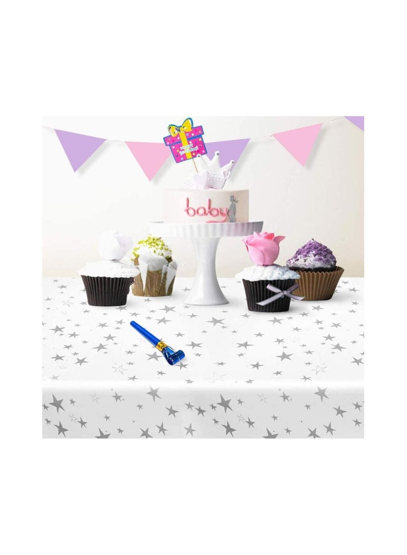 MARKQ Plastic Star Tablecloth for Rectangle Table 54" x 72" Disposable Table Cover for Bridal Shower Wedding Birthday Party Decorations (Silver) - Image 3