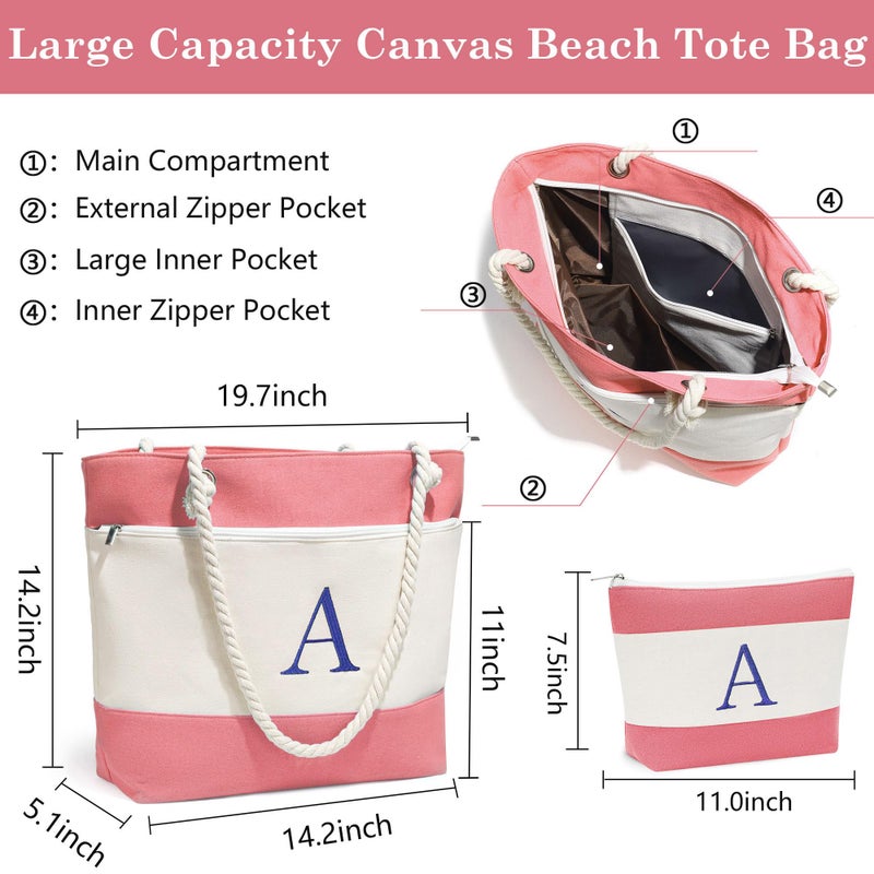 YOOLIFE Gifts for Women - Personalized Initial Canvas Tote Bag Beach Bag, Beach Gifts for Women Her Mom Mother Teacher Sister Grandma Wife Coworkers Friend Birthday Gift Letter M - Image 3