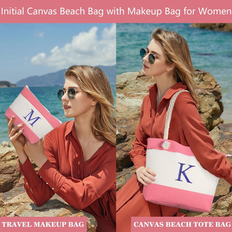 YOOLIFE Gifts for Women - Personalized Initial Canvas Tote Bag Beach Bag, Beach Gifts for Women Her Mom Mother Teacher Sister Grandma Wife Coworkers Friend Birthday Gift Letter M - Image 2