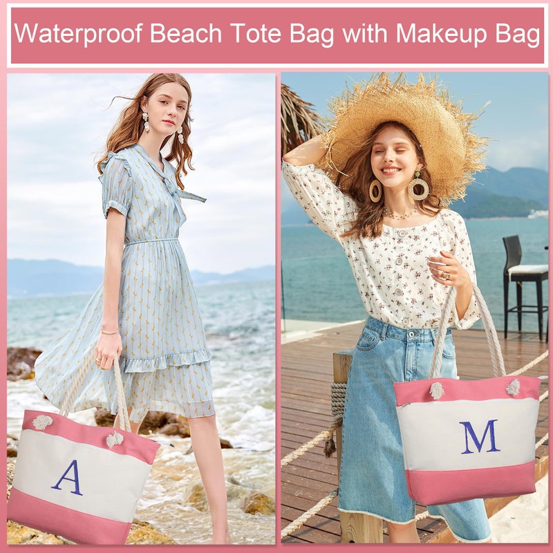 YOOLIFE Gifts for Women - Personalized Initial Canvas Tote Bag Beach Bag, Beach Gifts for Women Her Mom Mother Teacher Sister Grandma Wife Coworkers Friend Birthday Gift Letter M - Image 5