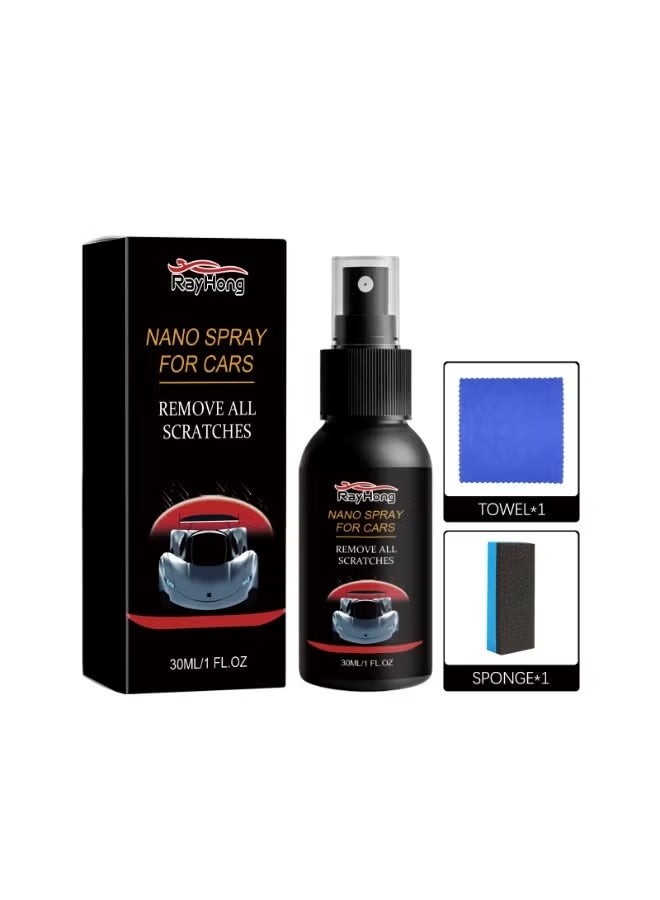 RAYHONG Car Nano Scratch Removal Spray, Quick Repair Polish for Car Paint Scratches, 30ml with Sponge & Towel, Long-Lasting Protection - Image 1