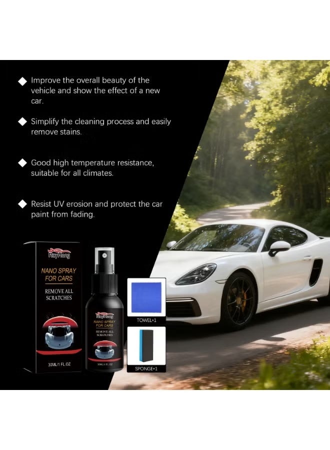 RAYHONG Car Nano Scratch Removal Spray, Quick Repair Polish for Car Paint Scratches, 30ml with Sponge & Towel, Long-Lasting Protection - Image 5