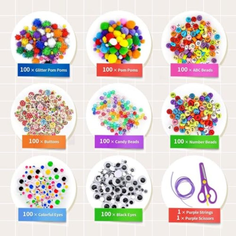 1405 Pcs Art and Craft Supplies for,Toddler DIY Craft Art Supply Set Included Pipe Cleaners, Pom Poms, Feather, Folding Storage Box - All in One for Craft DIY Art Supplies-Blue - Image 3