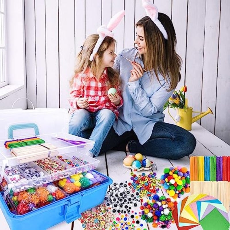 1405 Pcs Art and Craft Supplies for,Toddler DIY Craft Art Supply Set Included Pipe Cleaners, Pom Poms, Feather, Folding Storage Box - All in One for Craft DIY Art Supplies-Blue - Image 5