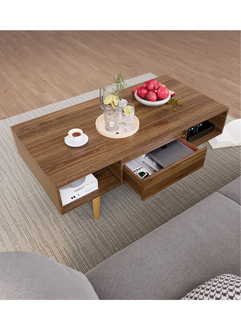 AnneFish - 120*60*45cm Coffee Table With Large-capacity Storage Double-layer Simple Installation Coffee Table For Living Room With Drawer - Image 1