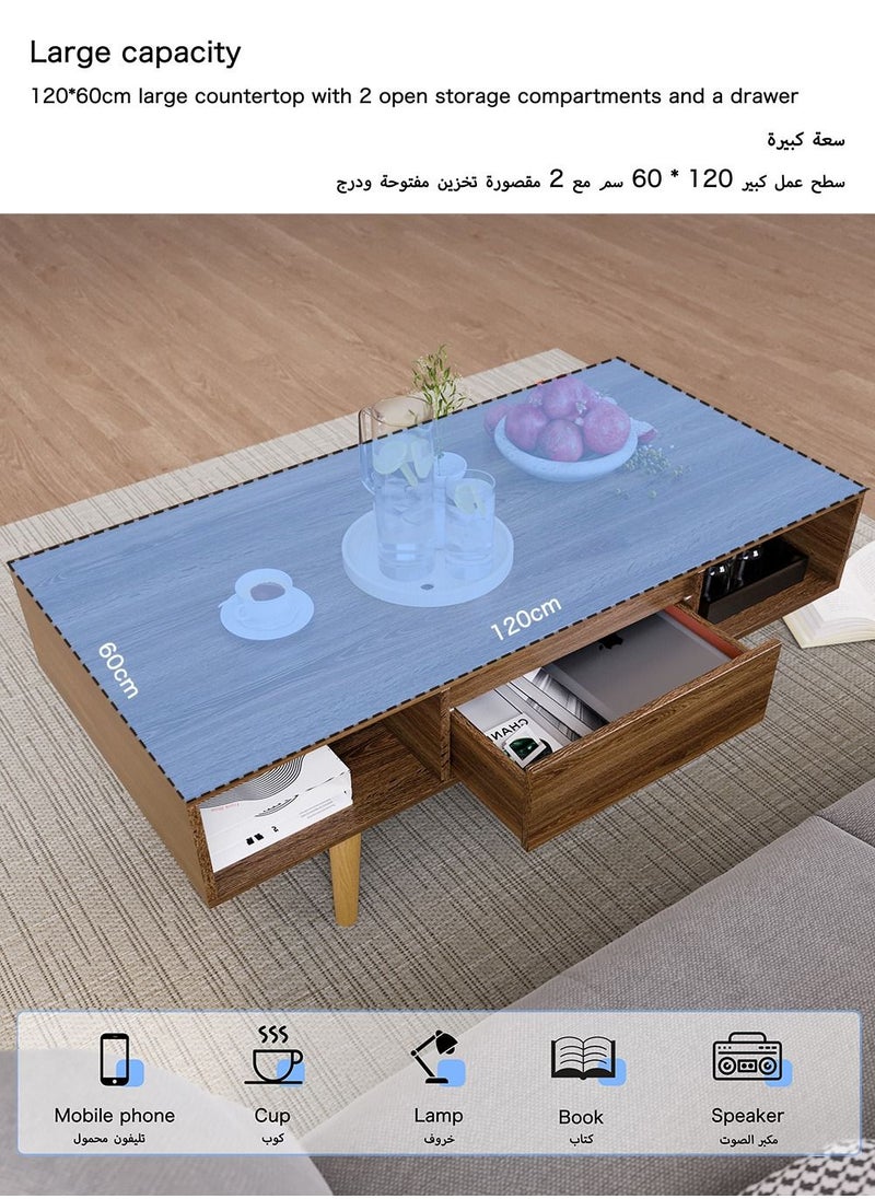 AnneFish - 120*60*45cm Coffee Table With Large-capacity Storage Double-layer Simple Installation Coffee Table For Living Room With Drawer - Image 1