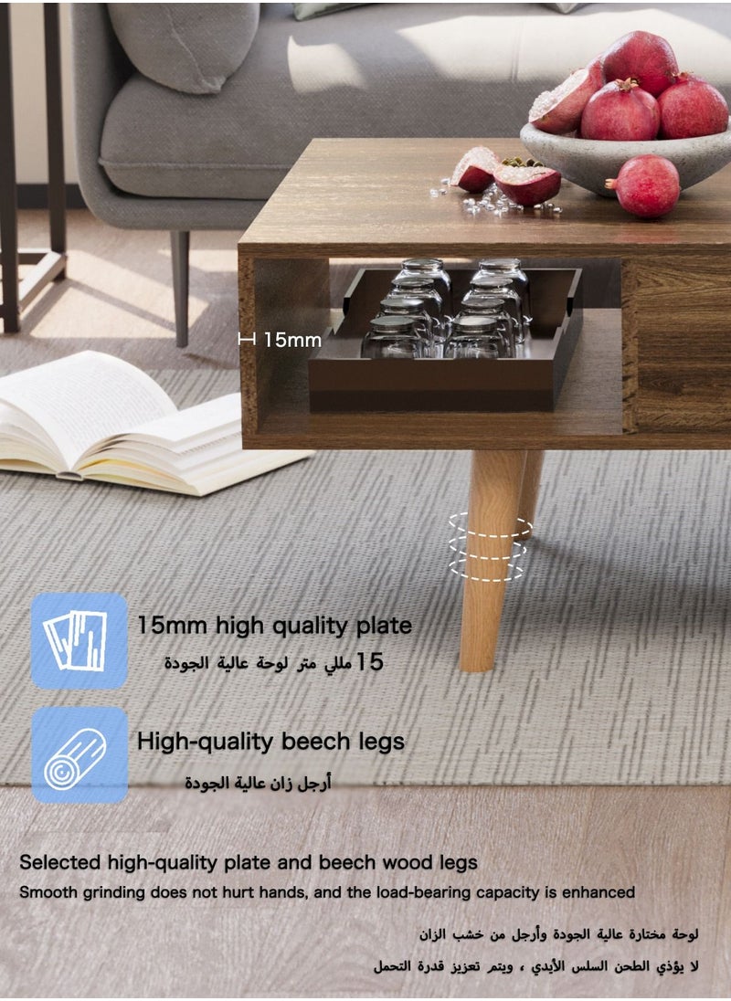 AnneFish - 120*60*45cm Coffee Table With Large-capacity Storage Double-layer Simple Installation Coffee Table For Living Room With Drawer - Image 1
