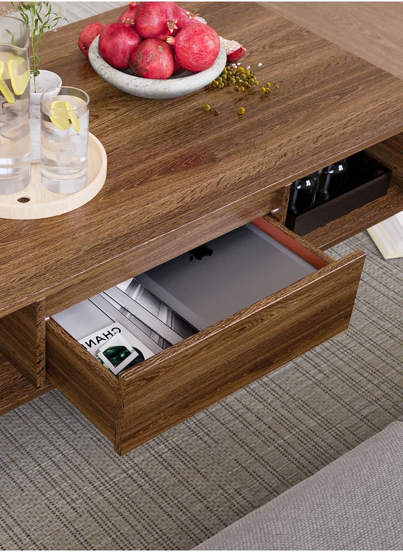 AnneFish - 120*60*45cm Coffee Table With Large-capacity Storage Double-layer Simple Installation Coffee Table For Living Room With Drawer - Image 1