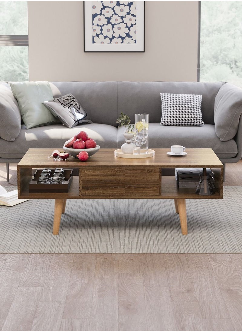 AnneFish - 120*60*45cm Coffee Table With Large-capacity Storage Double-layer Simple Installation Coffee Table For Living Room With Drawer - Image 1