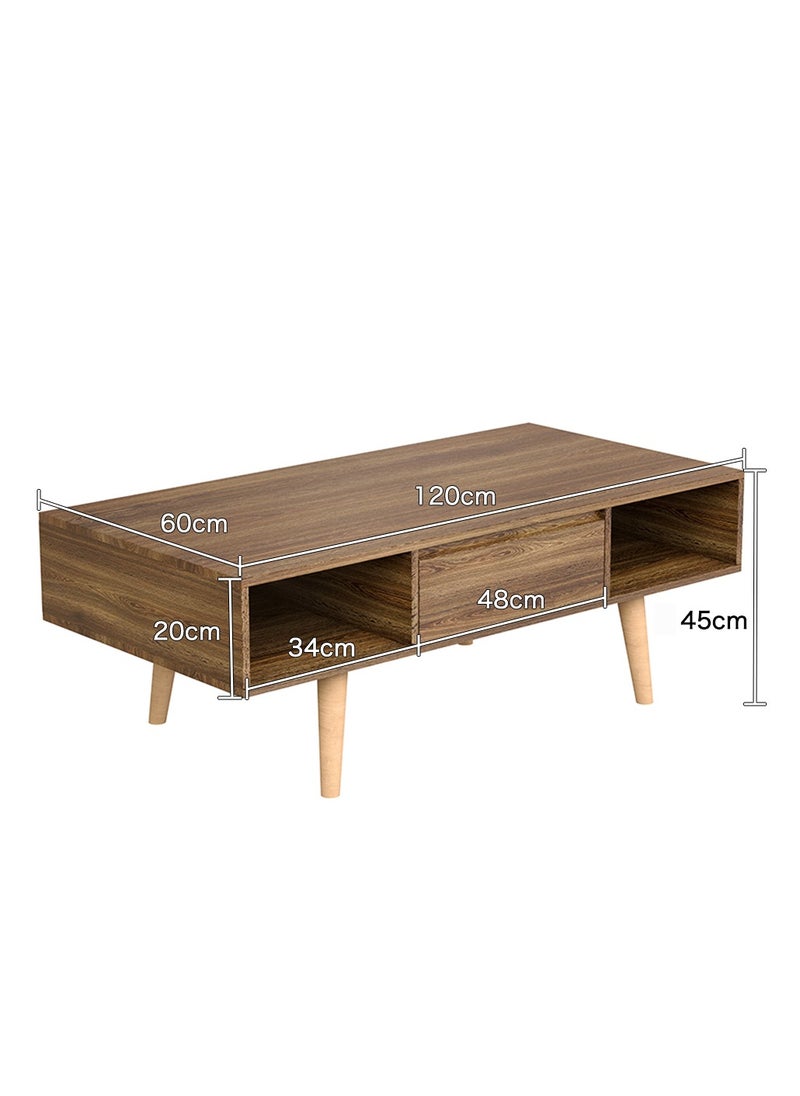 AnneFish - 120*60*45cm Coffee Table With Large-capacity Storage Double-layer Simple Installation Coffee Table For Living Room With Drawer - Image 1