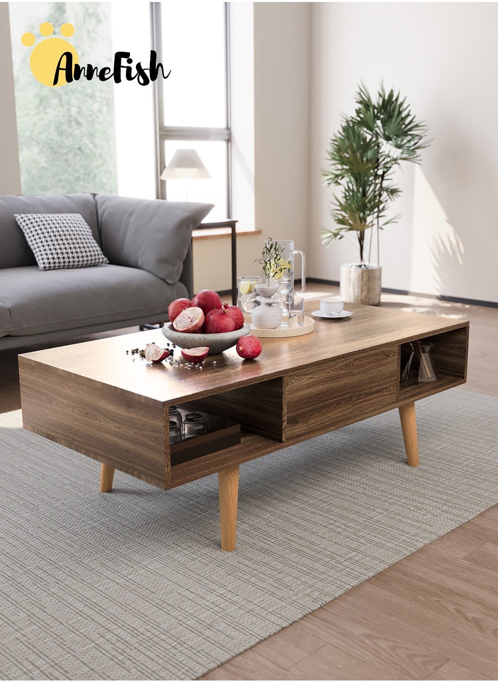 120*45*60cm Coffee Table With Large-capacity Storage Double-layer Simple Installation Coffee Table For Living Room With Drawer 