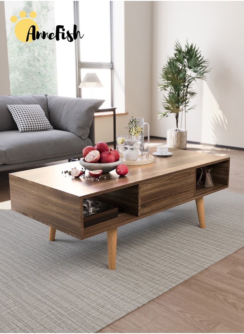 AnneFish - 120*60*45cm Coffee Table With Large-capacity Storage Double-layer Simple Installation Coffee Table For Living Room With Drawer - Image 1