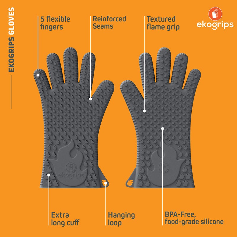 Jolly Green Products Ekogrips Premium Grilling Gloves Heat Resistant BBQ Gloves for Indoor and Outdoor Cooking, Meat Handling Gloves, Kitchen Oven Gloves with Fingers, Silicone Oven Mitts - Image 3