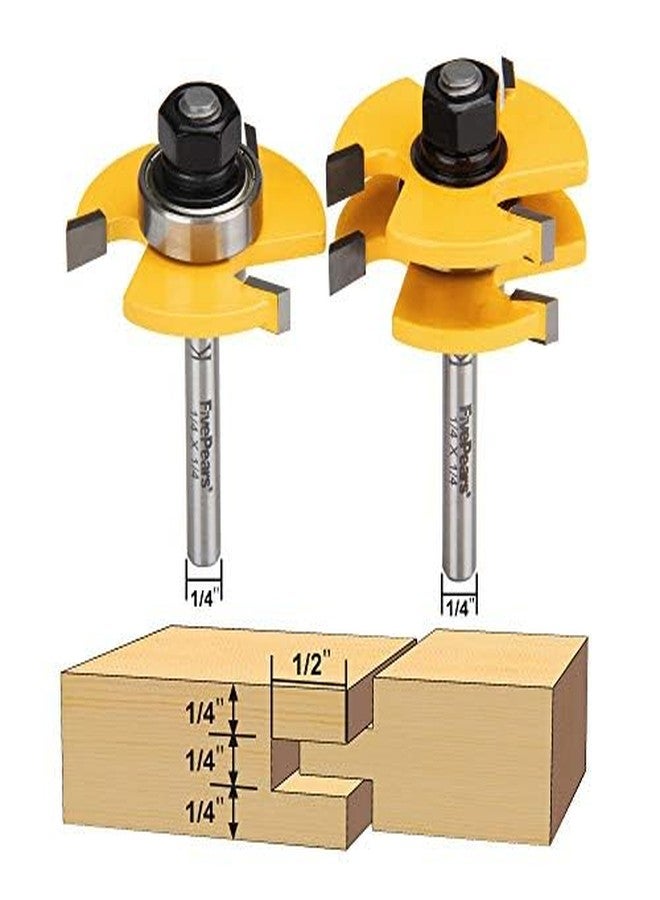 FivePears 2 Pieces of Tongue and Groove Router Bits Set with 1/4" Shank,3 Teeth T Shape Wood Milling Cutter Woodworking Tool - Image 1