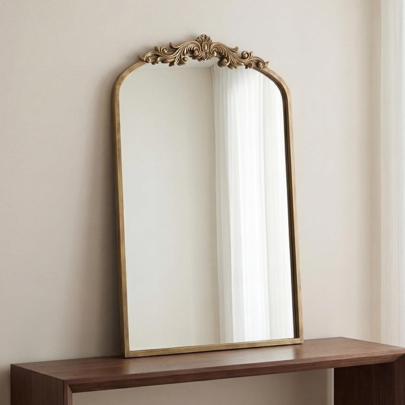 PERFNIQUE Vintage Mirror, 30" X 19" Arched Antique Baroque Mirror, Gold Traditional Wall Decor, Ornate Wall Decor Anthro Look Alike Decor for Bathroom Living Room Fireplace Entryway Hallway - Image 2
