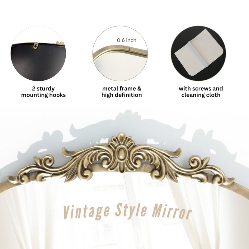 PERFNIQUE Vintage Mirror, 30" X 19" Arched Antique Baroque Mirror, Gold Traditional Wall Decor, Ornate Wall Decor Anthro Look Alike Decor for Bathroom Living Room Fireplace Entryway Hallway - Image 5