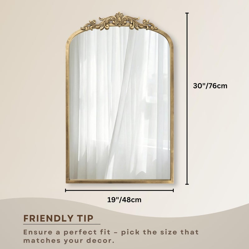 PERFNIQUE Vintage Mirror, 30" X 19" Arched Antique Baroque Mirror, Gold Traditional Wall Decor, Ornate Wall Decor Anthro Look Alike Decor for Bathroom Living Room Fireplace Entryway Hallway - Image 3