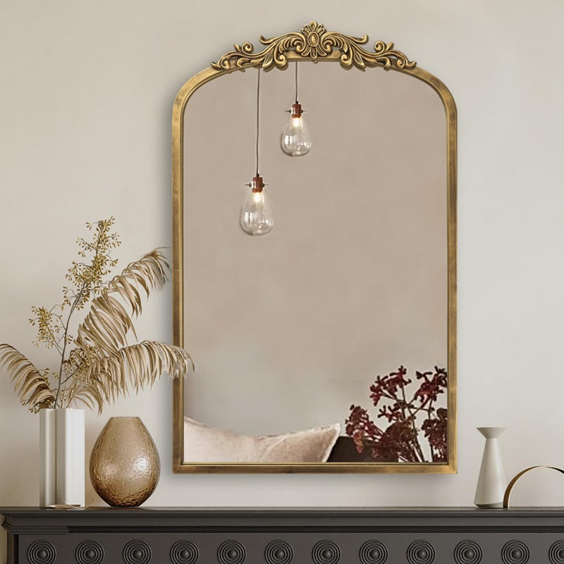PERFNIQUE Vintage Mirror, 30" X 19" Arched Antique Baroque Mirror, Gold Traditional Wall Decor, Ornate Wall Decor Anthro Look Alike Decor for Bathroom Living Room Fireplace Entryway Hallway - Image 1