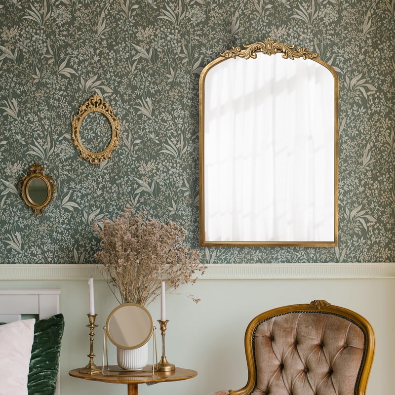 PERFNIQUE Vintage Mirror, 30" X 19" Arched Antique Baroque Mirror, Gold Traditional Wall Decor, Ornate Wall Decor Anthro Look Alike Decor for Bathroom Living Room Fireplace Entryway Hallway - Image 4