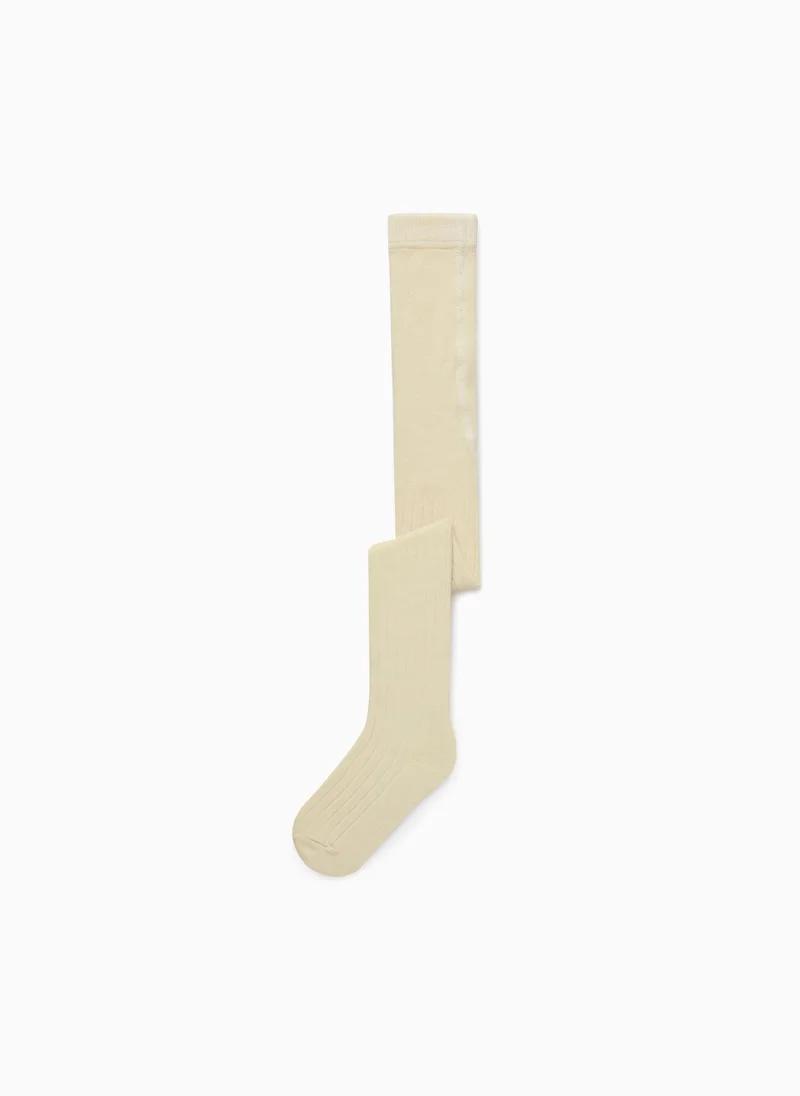 زيبي Anti-Pilling Ribbed Tights for Baby Girls, Beige