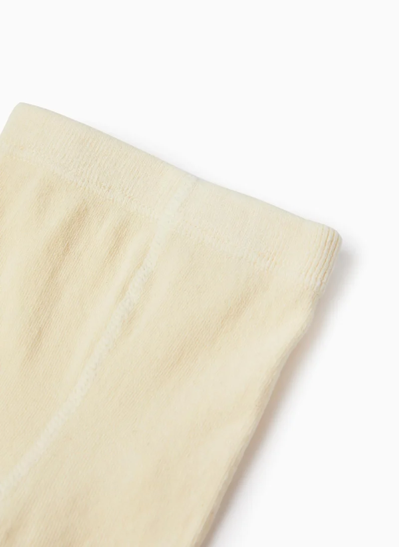 زيبي Anti-Pilling Ribbed Tights for Baby Girls, Beige