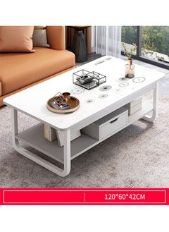keke White Marble finish Top 2 Tier Modern Living Room Home Sofa Table 120 Cm  - Image 1
