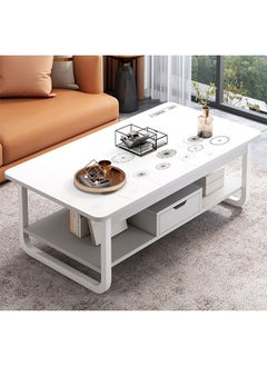 keke White Marble finish Top 2 Tier Modern Living Room Home Sofa Table 120 Cm  - Image 2