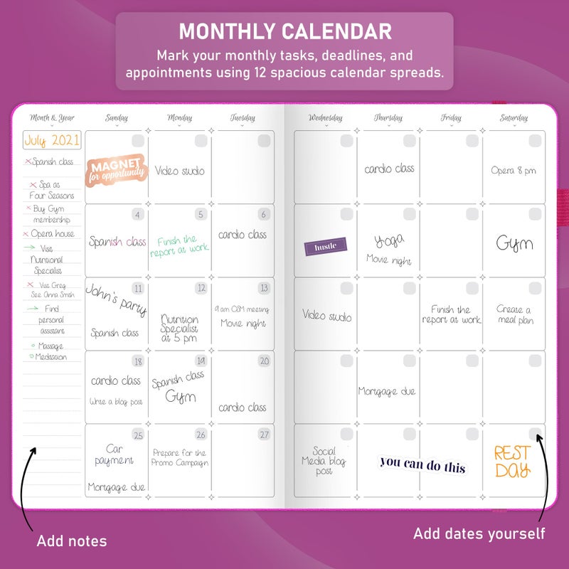 GoGirl Weekly Schedule Planner â€“ Hourly Work & Life Planner with Time Slots â€“ Vertical Agenda Organizer for Daily Productivity, A5 (Hot Pink) - Image 4