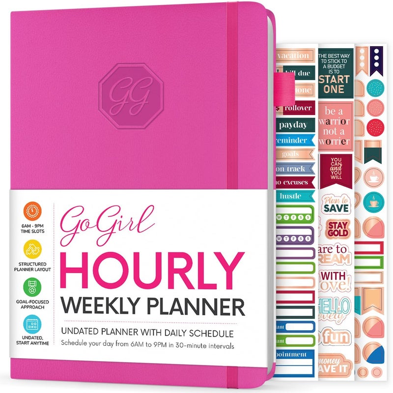 GoGirl Weekly Schedule Planner â€“ Hourly Work & Life Planner with Time Slots â€“ Vertical Agenda Organizer for Daily Productivity, A5 (Hot Pink) - Image 1