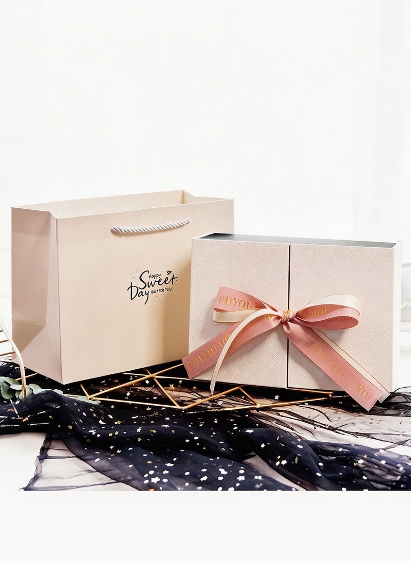 Chillspace Luxury Gift Box 21x15x9cm with Premium Accessories (Ribbon, Raffia Grass) - Elegant Luxury Gift Box for Birthday, Wedding, Anniversary, Festival Celebrations Gift Packing - Image 1