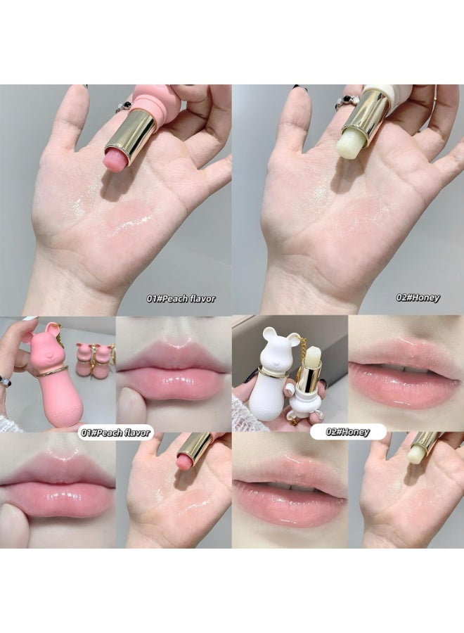 Gege Bear Sweetheart Bear Lip Balm | Brown Nude to Baby Pink | Cute Bear-Shaped Lipstick with Keychain | Glossy & Moisturizing Lip Balm for Daily Use | Cute 6 Combo Set for Women (01#Peach Flavor, 3.5g) - Image 3