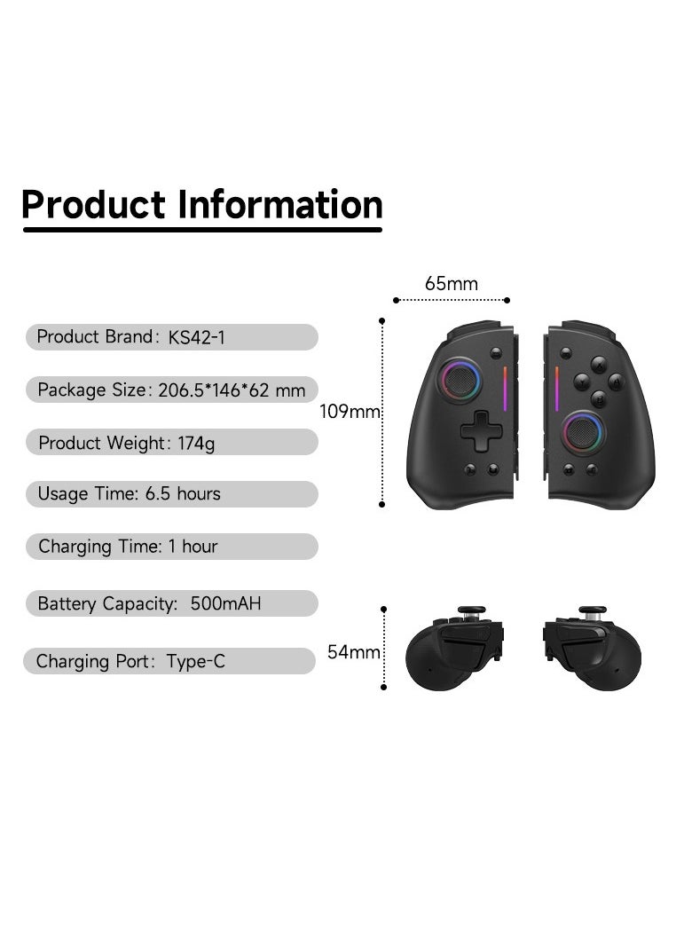 LinYuvo KS42 Meteor Light Wireless Joy-pad with 8 Color RGB Lights for Switch/Lite/OLED, with Programmable, Turbo u0026 Vibration(Black)  - Image 2