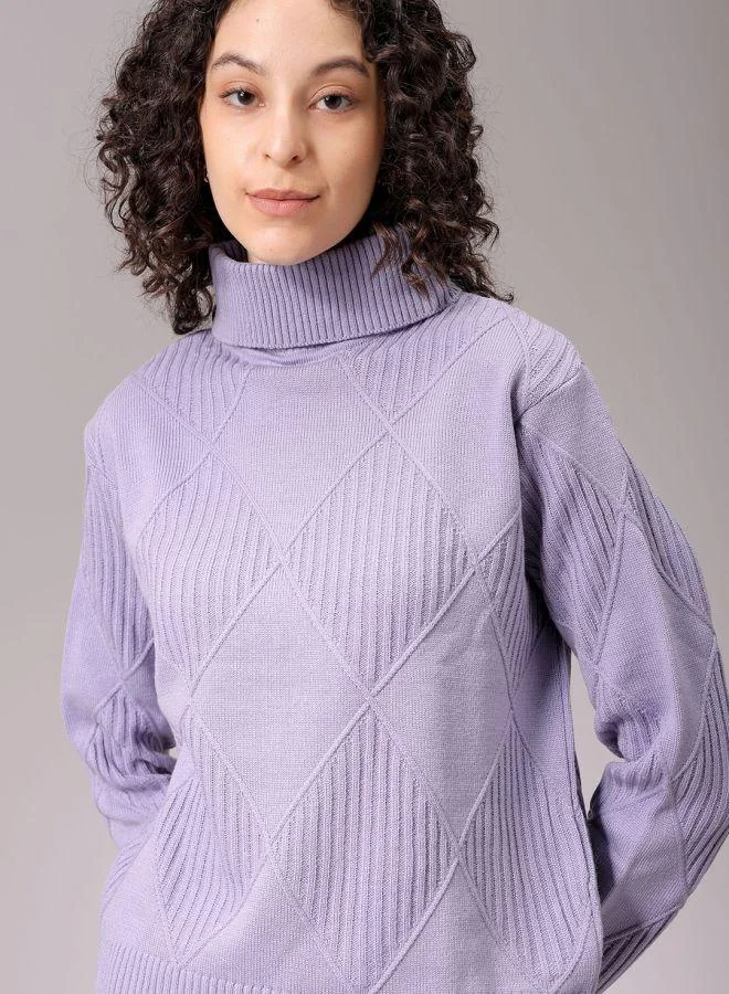 Freehand  Women Relaxed Fit Argyle High Neck Sweater for Women | Best Price UAE