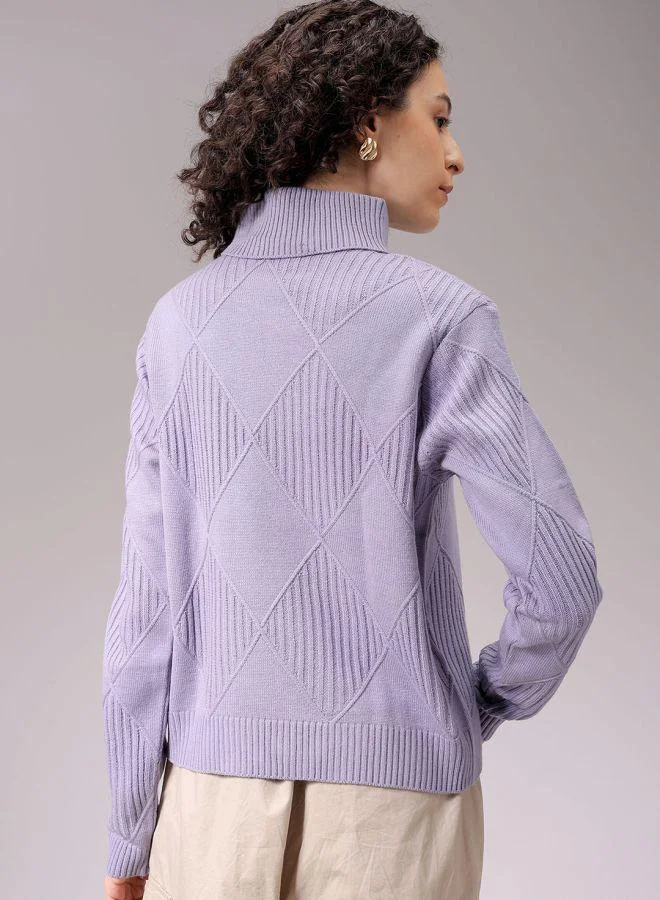 Freehand  Women Relaxed Fit Argyle High Neck Sweater for Women | Best Price UAE