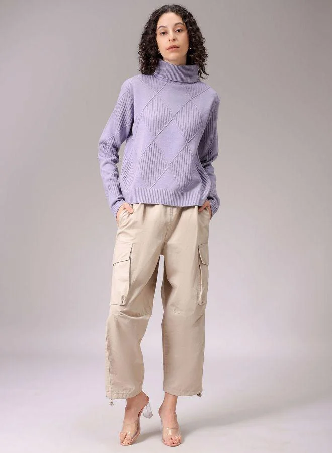 Freehand  Women Relaxed Fit Argyle High Neck Sweater for Women | Best Price UAE