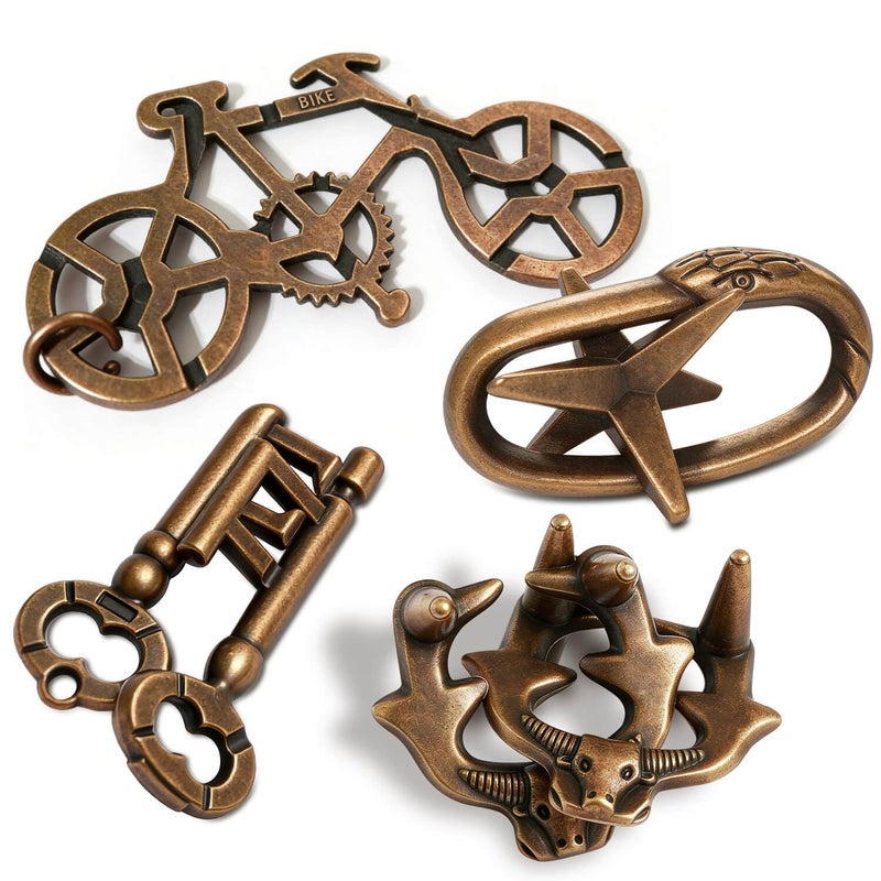 Jumbo Metal Brain Teaser Puzzles for Adults 4 Pack Challenging 3D Mind Games with Portable Case IQ Logic Toys Gift for Teens - Image 1