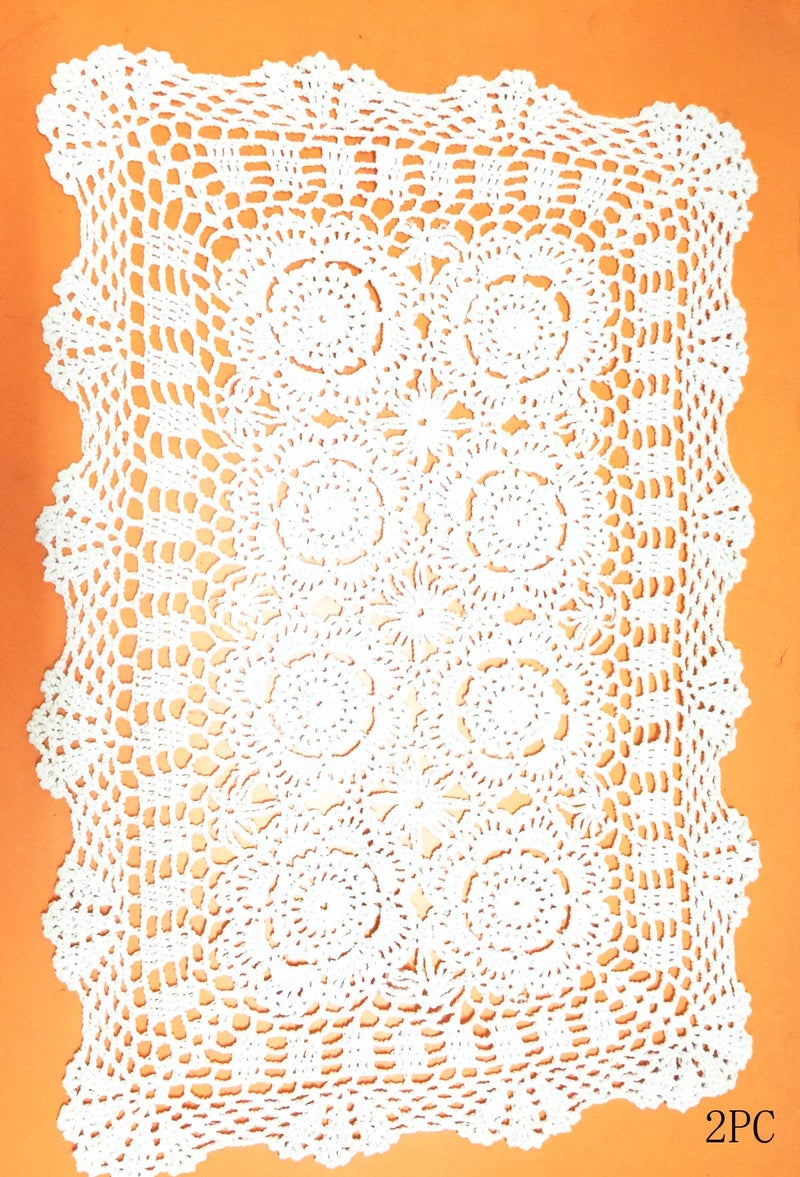 Damanni 2PC Rectangular Cotton Handmade Crochet Lace Table Runner Doilies Table Dresser Scarf Dcor16 Inch by 24 InchWhite