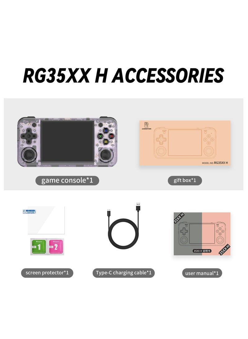 إيفرين وحدة تحكم ألعاب محمولة ريترو RG35XX H، شاشة IPS مقاس 3.5 بوصة، نظام Linux، بطاقة TF مدمجة 64 جيجابايت، 5528 لعبة، تدعم مخرج HDMI TV، واي فاي 5G، بلوتوث 4.2، لون أرجواني شفاف - Image 2