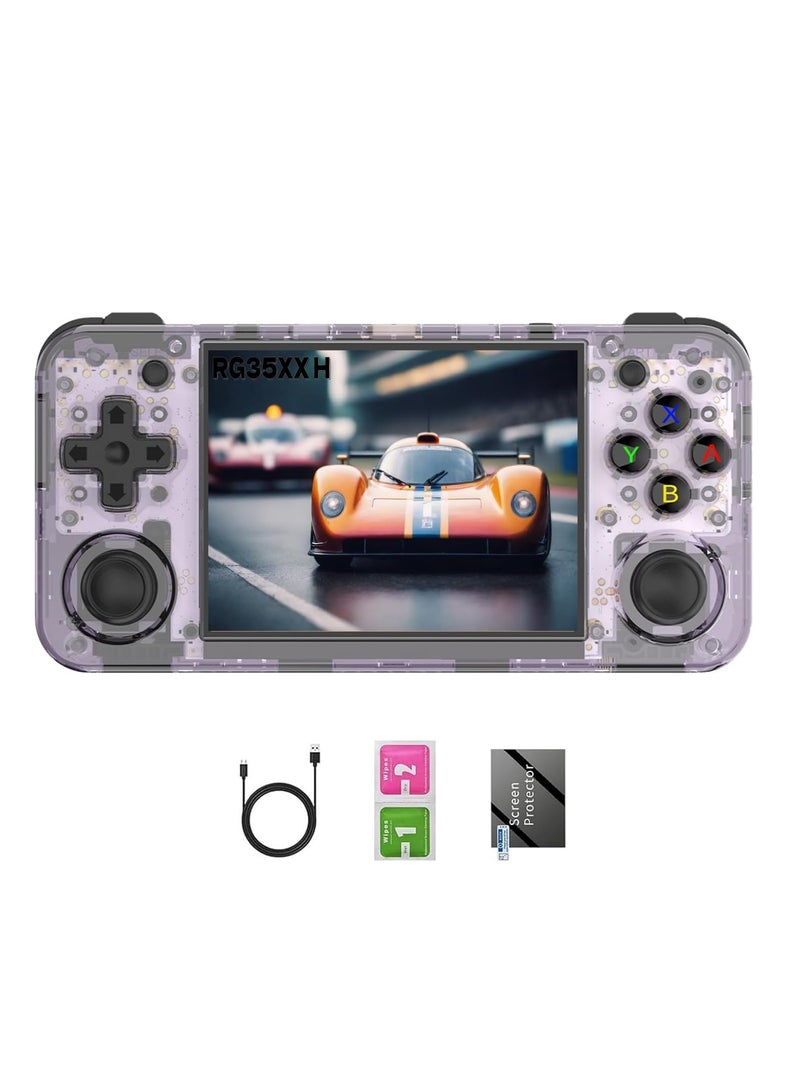 إيفرين وحدة تحكم ألعاب محمولة ريترو RG35XX H، شاشة IPS مقاس 3.5 بوصة، نظام Linux، بطاقة TF مدمجة 64 جيجابايت، 5528 لعبة، تدعم مخرج HDMI TV، واي فاي 5G، بلوتوث 4.2، لون أرجواني شفاف - Image 1