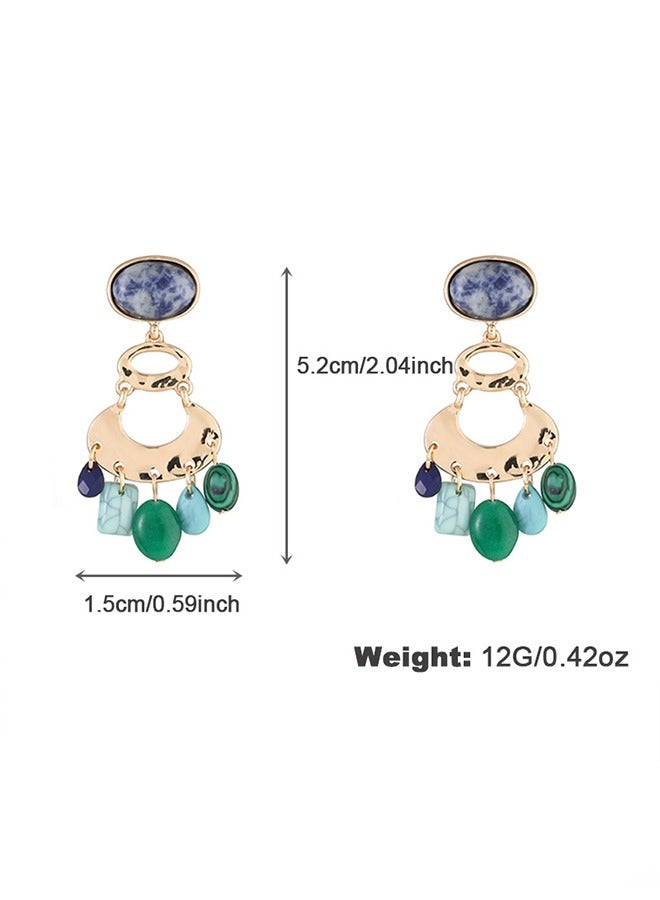 HaveDream High Quality And Exquisite Ladies New Gourd Shape Retro Semi-precious Stone Fashion Pendant Earrings - Blue/Green - Image 4