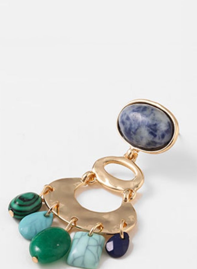 HaveDream High Quality And Exquisite Ladies New Gourd Shape Retro Semi-precious Stone Fashion Pendant Earrings - Blue/Green - Image 5