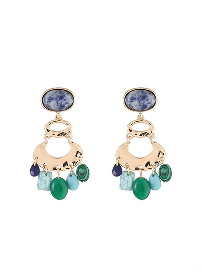 HaveDream High Quality And Exquisite Ladies New Gourd Shape Retro Semi-precious Stone Fashion Pendant Earrings - Blue/Green - Image 1