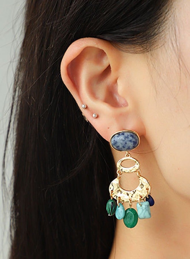HaveDream High Quality And Exquisite Ladies New Gourd Shape Retro Semi-precious Stone Fashion Pendant Earrings - Blue/Green - Image 2